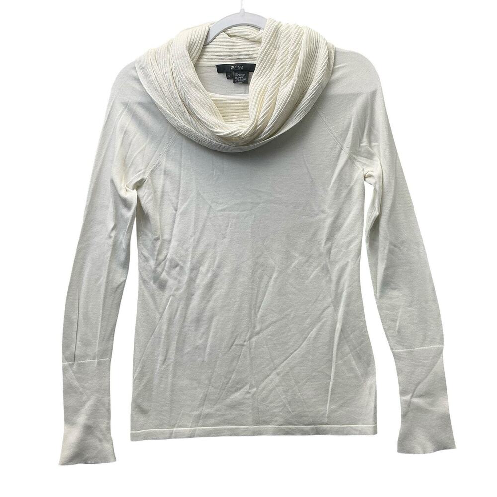 Per Se Casual Luxe Women's Cream Waffle Knit Cowl Neck Wool/Silk Sweater Sz S